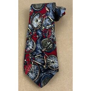 Corporate Casual Van Heusen 100% Silk Tie Bicycle Red Blue Sport Necktie 58x3.75